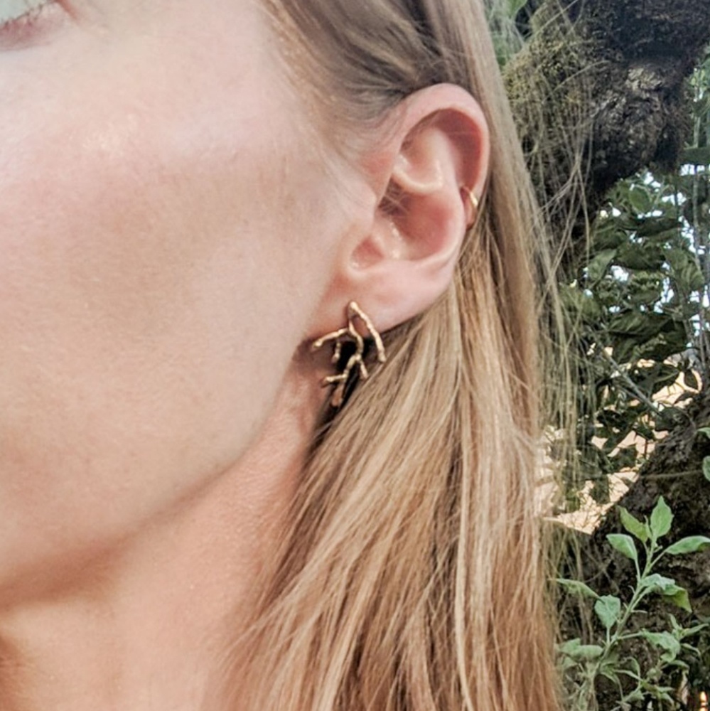 NWT Gold Plate Coral Branch Studs - Picture 2 of 4